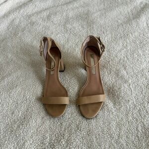 Audrey Brooke Nadine Women's 7.5 Tan Leather Block Heel Ankle Strap Sandals